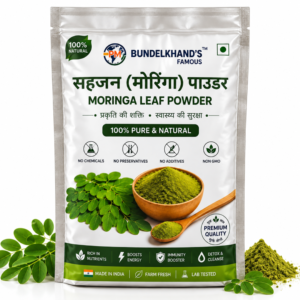 Bundelkhand’s Famous Moringa Leaf Powder, a naturally green fine leaf powder suitable for smoothies, homemade drinks, soups, dal, roti, paratha, chutneys, vegetables, snacks and other everyday food preparations